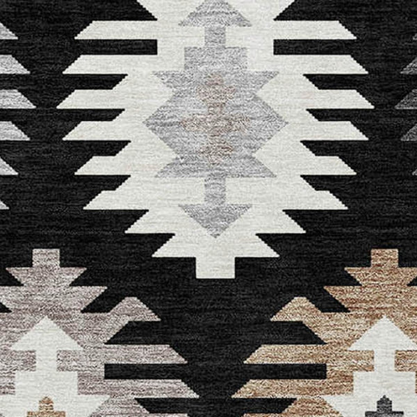 HomeRoots 5' Southwestern Indoor Outdoor Area Rug in Black, Ivory & Taupe - Durable, Washable & Stylish Design 10' X 14' 615121