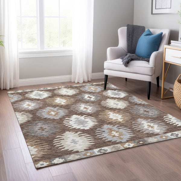 HomeRoots 5' Southwestern Area Rug in Brown, Ivory & Taupe – Durable, Machine Washable for Indoor & Outdoor Use 5' X 8' 615123