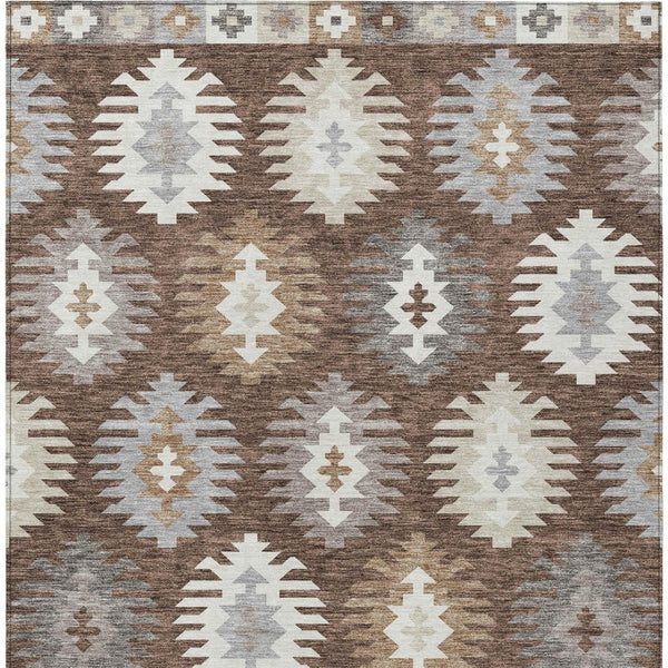 HomeRoots 5' Southwestern Area Rug in Brown, Ivory & Taupe – Durable, Machine Washable for Indoor & Outdoor Use 8' X 10' 615125