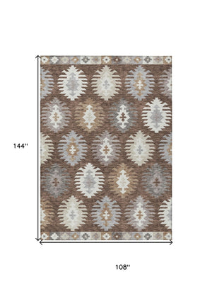 HomeRoots 5' Southwestern Area Rug in Brown, Ivory & Taupe – Durable, Machine Washable for Indoor & Outdoor Use 9' X 12' 615126