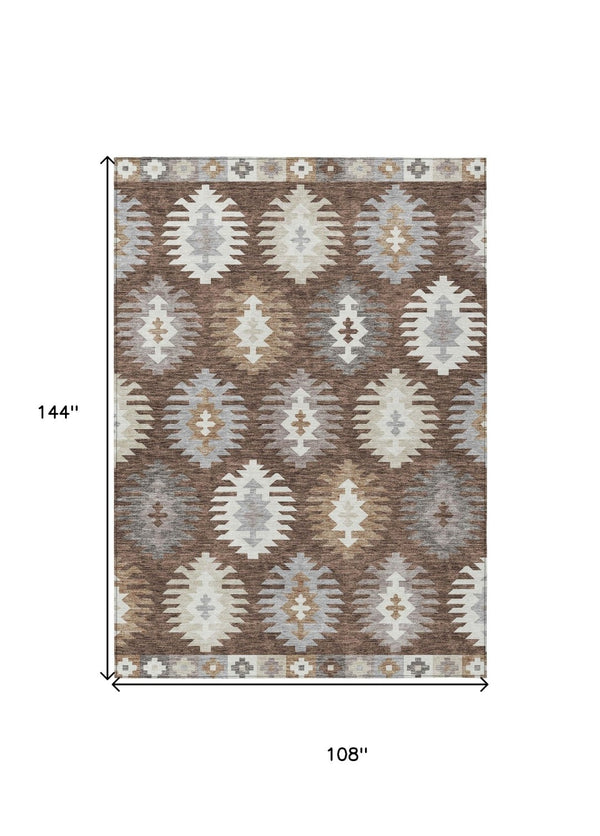 HomeRoots 5' Southwestern Area Rug in Brown, Ivory & Taupe – Durable, Machine Washable for Indoor & Outdoor Use 9' X 12' 615126