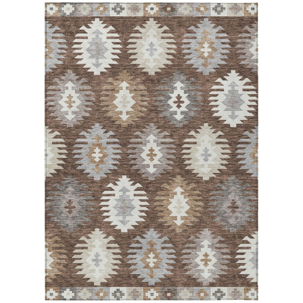 HomeRoots 5' Southwestern Area Rug in Brown, Ivory & Taupe – Durable, Machine Washable for Indoor & Outdoor Use 9' X 12' 615126