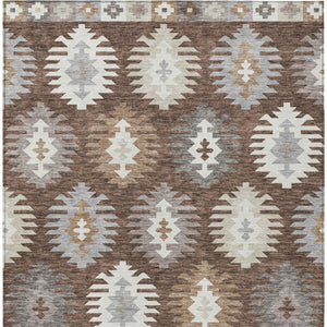 HomeRoots 5' Southwestern Area Rug in Brown, Ivory & Taupe – Durable, Machine Washable for Indoor & Outdoor Use 9' X 12' 615126