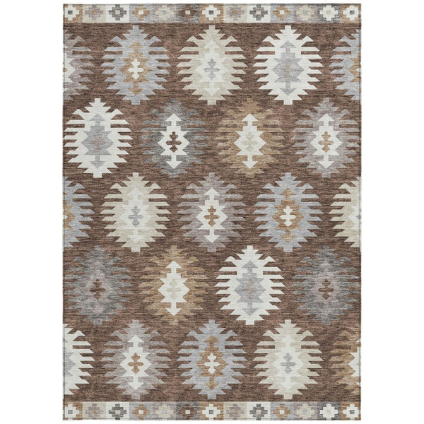 HomeRoots 5' Southwestern Area Rug in Brown, Ivory & Taupe – Durable, Machine Washable for Indoor & Outdoor Use 10' X 14' 615127