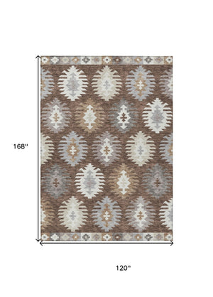 HomeRoots 5' Southwestern Area Rug in Brown, Ivory & Taupe – Durable, Machine Washable for Indoor & Outdoor Use 10' X 14' 615127