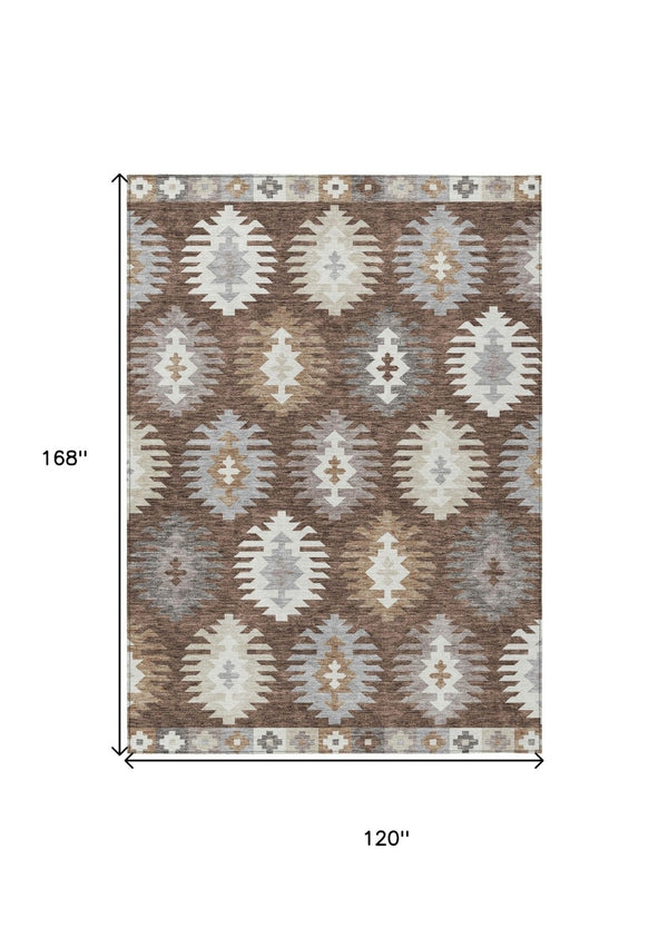 HomeRoots 5' Southwestern Area Rug in Brown, Ivory & Taupe – Durable, Machine Washable for Indoor & Outdoor Use 10' X 14' 615127
