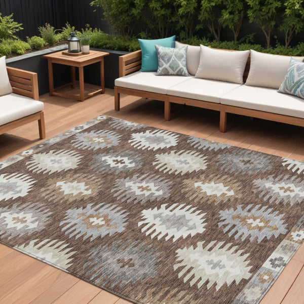 HomeRoots 5' Southwestern Area Rug in Brown, Ivory & Taupe – Durable, Machine Washable for Indoor & Outdoor Use 10' X 14' 615127