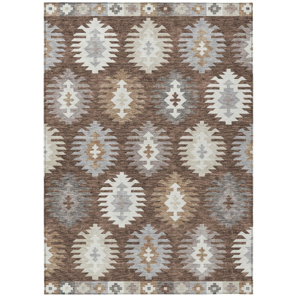 HomeRoots 5' Southwestern Area Rug in Brown, Ivory & Taupe – Durable, Machine Washable for Indoor & Outdoor Use 10' X 14' 615127