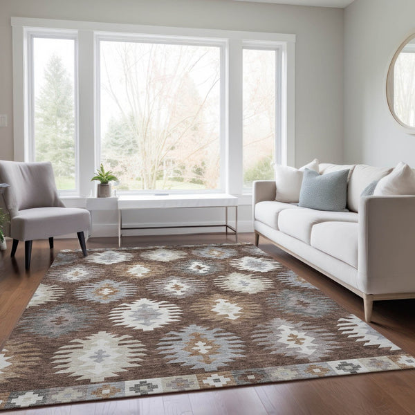 HomeRoots 5' Southwestern Area Rug in Brown, Ivory & Taupe – Durable, Machine Washable for Indoor & Outdoor Use 10' X 14' 615127