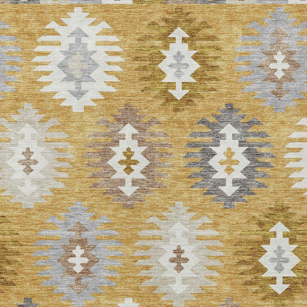 HomeRoots 5' Southwestern Washable Area Rug in Gold, Ivory & Taupe – Perfect for Indoor & Outdoor Spaces! 5' X 8' 615129