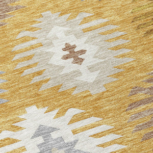 HomeRoots 5' Southwestern Washable Area Rug in Gold, Ivory & Taupe – Perfect for Indoor & Outdoor Spaces! 5' X 8' 615129