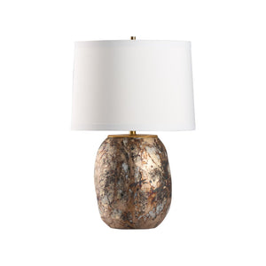 Wildwood Remy Sculptural Table Lamp With Marbled Glass Base, Brass Accents & White Shade For Warm Ambience 61513