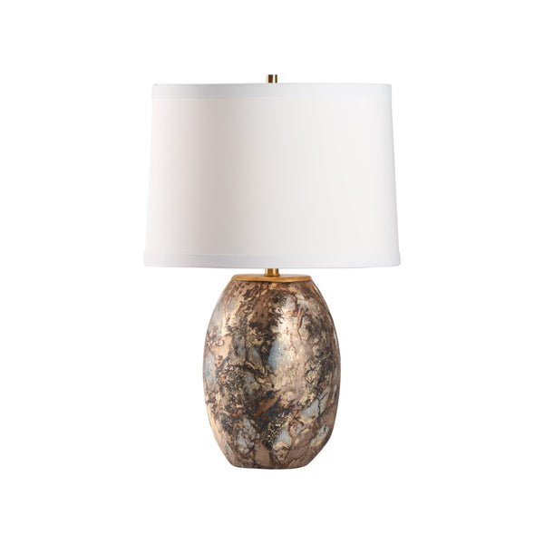 Wildwood Remy Sculptural Table Lamp With Marbled Glass Base, Brass Accents & White Shade For Warm Ambience 61513