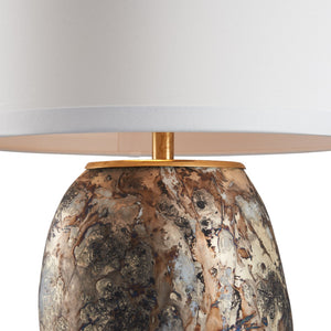 Wildwood Remy Sculptural Table Lamp With Marbled Glass Base, Brass Accents & White Shade For Warm Ambience 61513