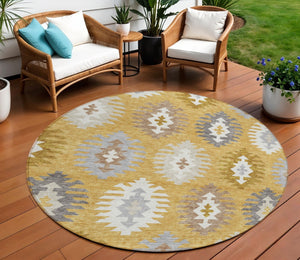 HomeRoots 5' Southwestern Washable Area Rug in Gold, Ivory & Taupe – Perfect for Indoor & Outdoor Spaces! 8' Round 615130