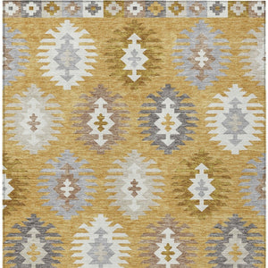 HomeRoots 5' Southwestern Washable Area Rug in Gold, Ivory & Taupe – Perfect for Indoor & Outdoor Spaces! 8' X 10' 615131