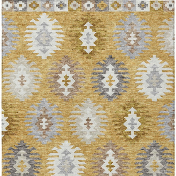 HomeRoots 5' Southwestern Washable Area Rug in Gold, Ivory & Taupe – Perfect for Indoor & Outdoor Spaces! 9' X 12' 615132