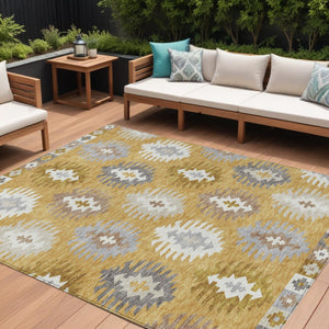 HomeRoots 5' Southwestern Washable Area Rug in Gold, Ivory & Taupe – Perfect for Indoor & Outdoor Spaces! 9' X 12' 615132