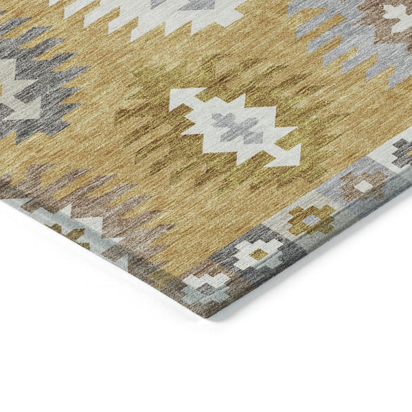 HomeRoots 5' Southwestern Washable Area Rug in Gold, Ivory & Taupe – Perfect for Indoor & Outdoor Spaces! 9' X 12' 615132