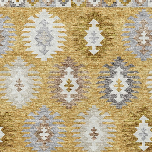 HomeRoots 5' Southwestern Washable Area Rug in Gold, Ivory & Taupe – Perfect for Indoor & Outdoor Spaces! 9' X 12' 615132