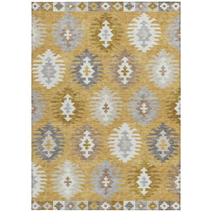 HomeRoots 5' Southwestern Washable Area Rug in Gold, Ivory & Taupe – Perfect for Indoor & Outdoor Spaces! 10' X 14' 615133