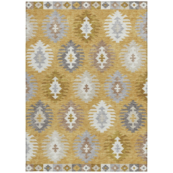 HomeRoots 5' Southwestern Washable Area Rug in Gold, Ivory & Taupe – Perfect for Indoor & Outdoor Spaces! 10' X 14' 615133