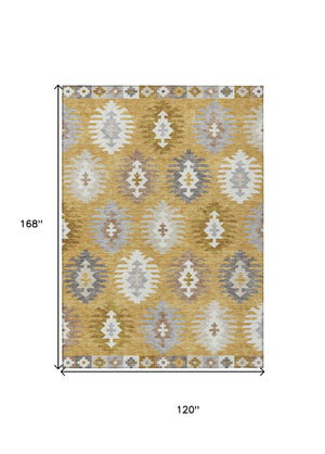 HomeRoots 5' Southwestern Washable Area Rug in Gold, Ivory & Taupe – Perfect for Indoor & Outdoor Spaces! 10' X 14' 615133