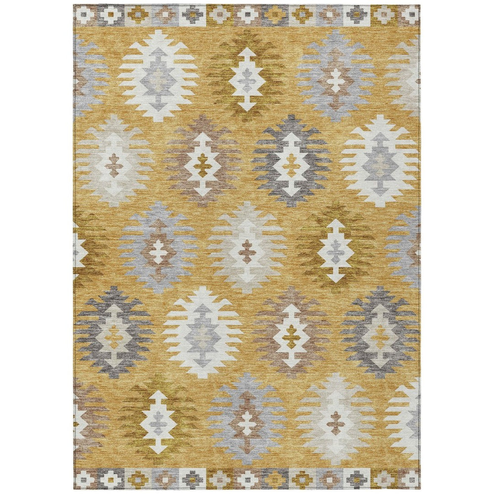 HomeRoots 5' Southwestern Washable Area Rug in Gold, Ivory & Taupe – Perfect for Indoor & Outdoor Spaces! 10' X 14' 615133