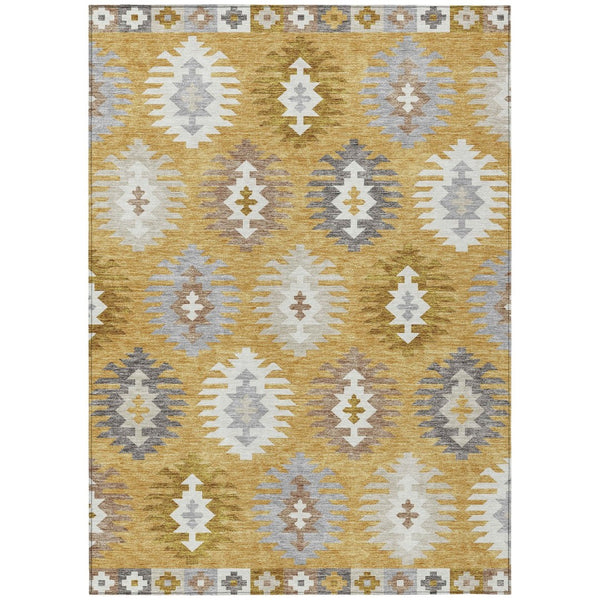HomeRoots 5' Southwestern Washable Area Rug in Gold, Ivory & Taupe – Perfect for Indoor & Outdoor Spaces! 10' X 14' 615133