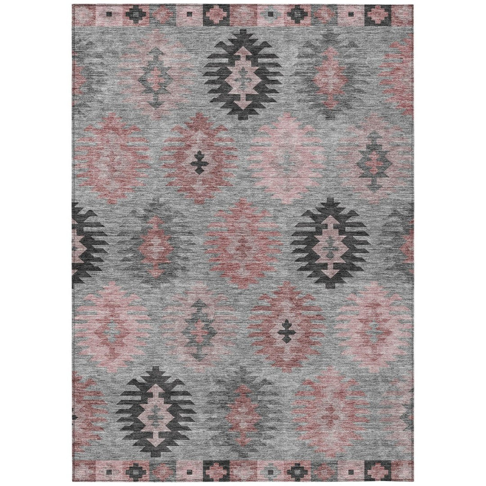 HomeRoots 5' Southwestern Area Rug in Gray, Mauve & Charcoal - Durable, Washable, Indoor/Outdoor Perfection! 5' X 8' 615135