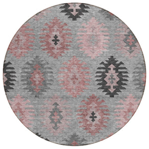HomeRoots 5' Southwestern Area Rug in Gray, Mauve & Charcoal - Durable, Washable, Indoor/Outdoor Perfection! 8' Round 615136