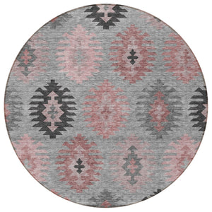 HomeRoots 5' Southwestern Area Rug in Gray, Mauve & Charcoal - Durable, Washable, Indoor/Outdoor Perfection! 8' Round 615136