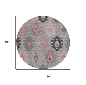 HomeRoots 5' Southwestern Area Rug in Gray, Mauve & Charcoal - Durable, Washable, Indoor/Outdoor Perfection! 8' Round 615136