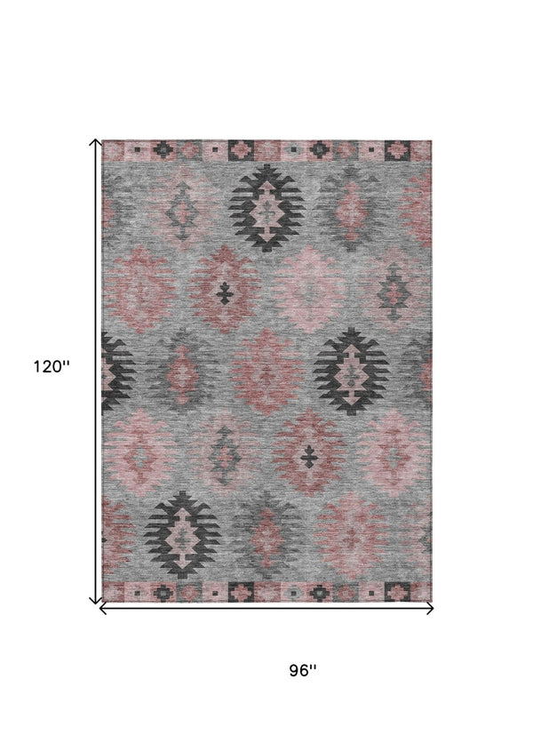 HomeRoots 5' Southwestern Area Rug in Gray, Mauve & Charcoal - Durable, Washable, Indoor/Outdoor Perfection! 8' X 10' 615137