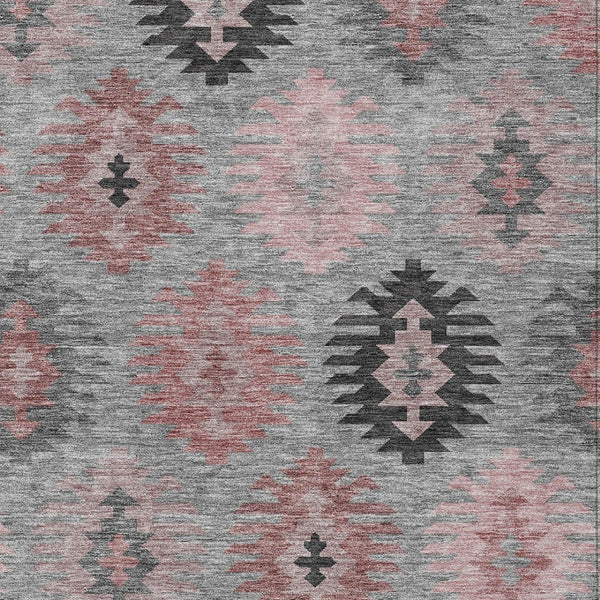 HomeRoots 5' Southwestern Area Rug in Gray, Mauve & Charcoal - Durable, Washable, Indoor/Outdoor Perfection! 8' X 10' 615137