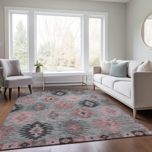 HomeRoots 5' Southwestern Area Rug in Gray, Mauve & Charcoal - Durable, Washable, Indoor/Outdoor Perfection! 8' X 10' 615137