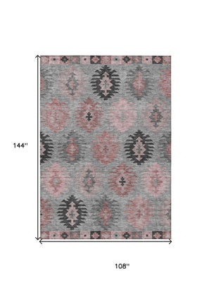 HomeRoots 5' Southwestern Area Rug in Gray, Mauve & Charcoal - Durable, Washable, Indoor/Outdoor Perfection! 9' X 12' 615138