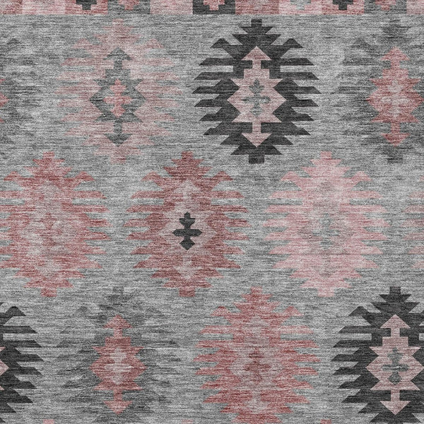 HomeRoots 5' Southwestern Area Rug in Gray, Mauve & Charcoal - Durable, Washable, Indoor/Outdoor Perfection! 9' X 12' 615138