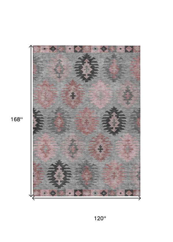 HomeRoots 5' Southwestern Area Rug in Gray, Mauve & Charcoal - Durable, Washable, Indoor/Outdoor Perfection! 10' X 14' 615139