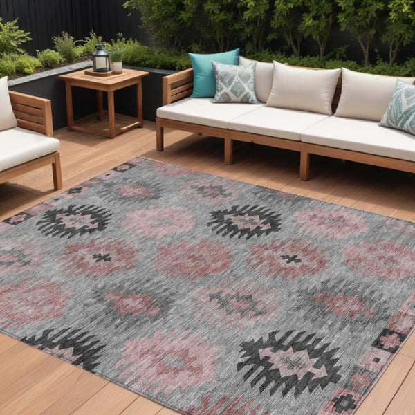 HomeRoots 5' Southwestern Area Rug in Gray, Mauve & Charcoal - Durable, Washable, Indoor/Outdoor Perfection! 10' X 14' 615139