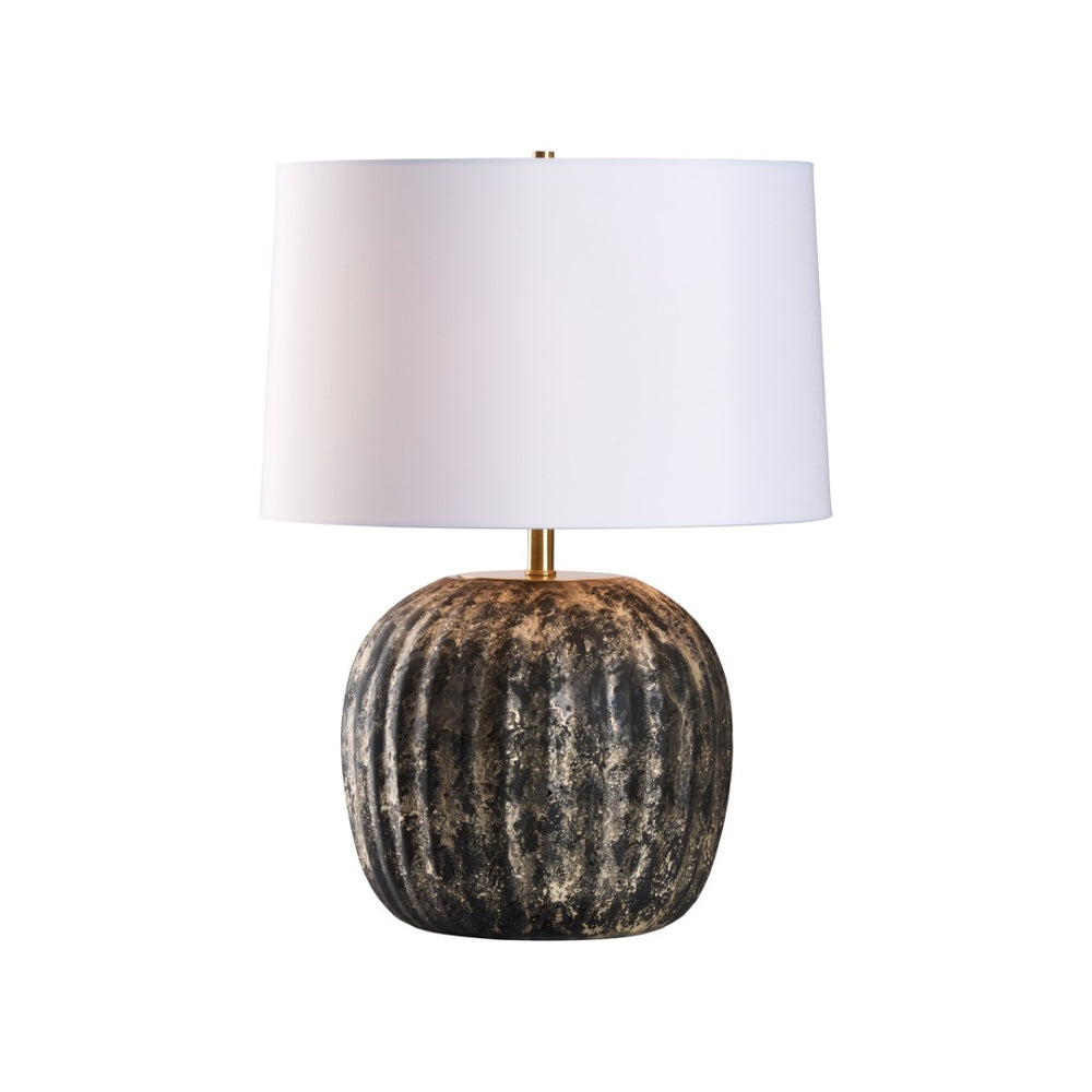 Wildwood Cobie Sculptural Table Lamp With Mottled Black‑Silver Glass, Brass Accents & White Shade, 21.5" H 61514