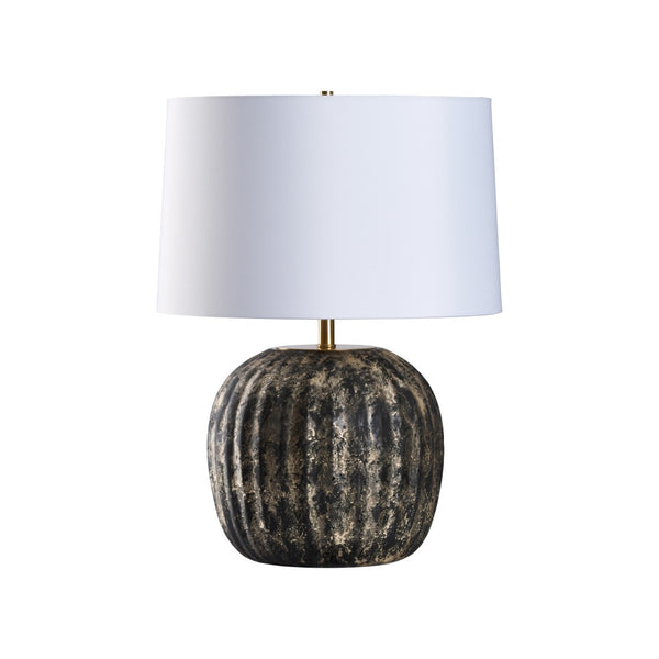 Wildwood Cobie Sculptural Table Lamp With Mottled Black‑Silver Glass, Brass Accents & White Shade, 21.5" H 61514