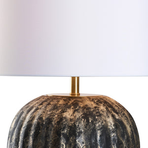 Wildwood Cobie Sculptural Table Lamp With Mottled Black‑Silver Glass, Brass Accents & White Shade, 21.5" H 61514