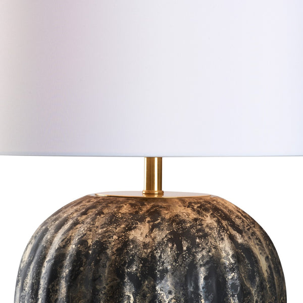 Wildwood Cobie Sculptural Table Lamp With Mottled Black‑Silver Glass, Brass Accents & White Shade, 21.5" H 61514