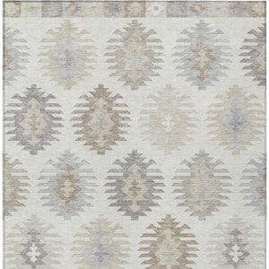 HomeRoots 5' Southwestern Area Rug in Ivory, Khaki & Gray - Durable, Washable Design for Indoor & Outdoor Spaces 5' X 8' 615141