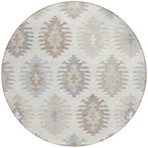 HomeRoots 5' Southwestern Area Rug in Ivory, Khaki & Gray - Durable, Washable Design for Indoor & Outdoor Spaces 8' Round 615142