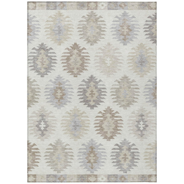 HomeRoots 5' Southwestern Area Rug in Ivory, Khaki & Gray - Durable, Washable Design for Indoor & Outdoor Spaces 8' X 10' 615143