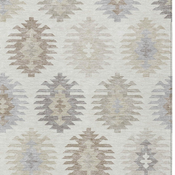 HomeRoots 5' Southwestern Area Rug in Ivory, Khaki & Gray - Durable, Washable Design for Indoor & Outdoor Spaces 8' X 10' 615143