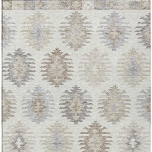 HomeRoots 5' Southwestern Area Rug in Ivory, Khaki & Gray - Durable, Washable Design for Indoor & Outdoor Spaces 9' X 12' 615144
