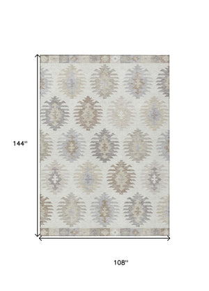 HomeRoots 5' Southwestern Area Rug in Ivory, Khaki & Gray - Durable, Washable Design for Indoor & Outdoor Spaces 9' X 12' 615144